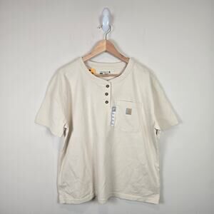 Carhartt Womens Size L/12-14 Loose Fit Heavy Weight Henley T Shirt Short Sleeve
